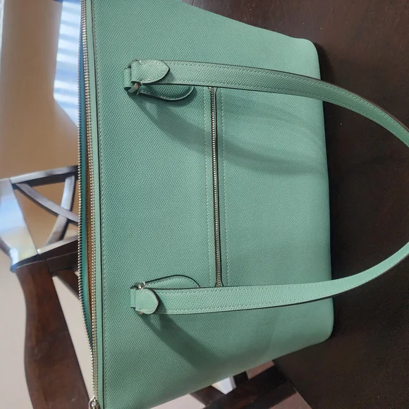 Coach "Faded Blue "Leather Tote Bag with Silver Hardware - Picture 4 of 6